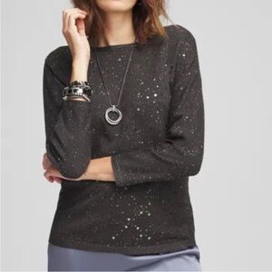 Chico's Black scattered Sequin Pullover, new with tags. Size 0 but very roomy